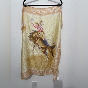 Wyoming Traders Wild Rag Blake Cowgirl Horse Print Tan Silk Scarf Teal Blake